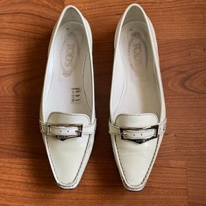 Tod’s White Patent Leather Loafers
